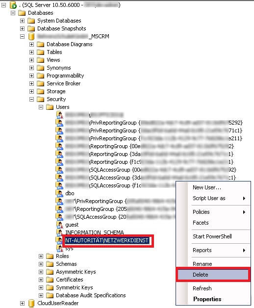 Datenbankserver im Microsoft SQL Management Studio