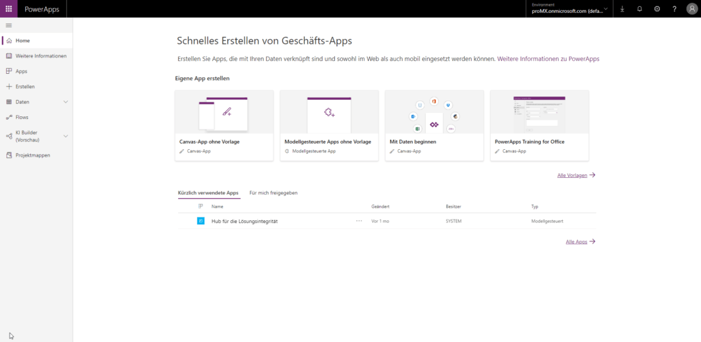 Microsoft PowerApps Homescreen